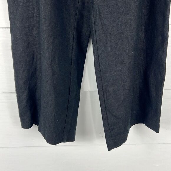 Eileen Fisher Wide Leg Cropped Pants 100% Irish Linen Black Size M - Picture 3 of 12